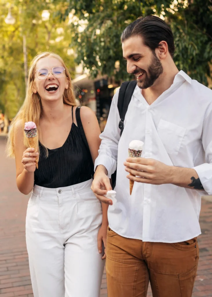 Share Ice Cream While Walking