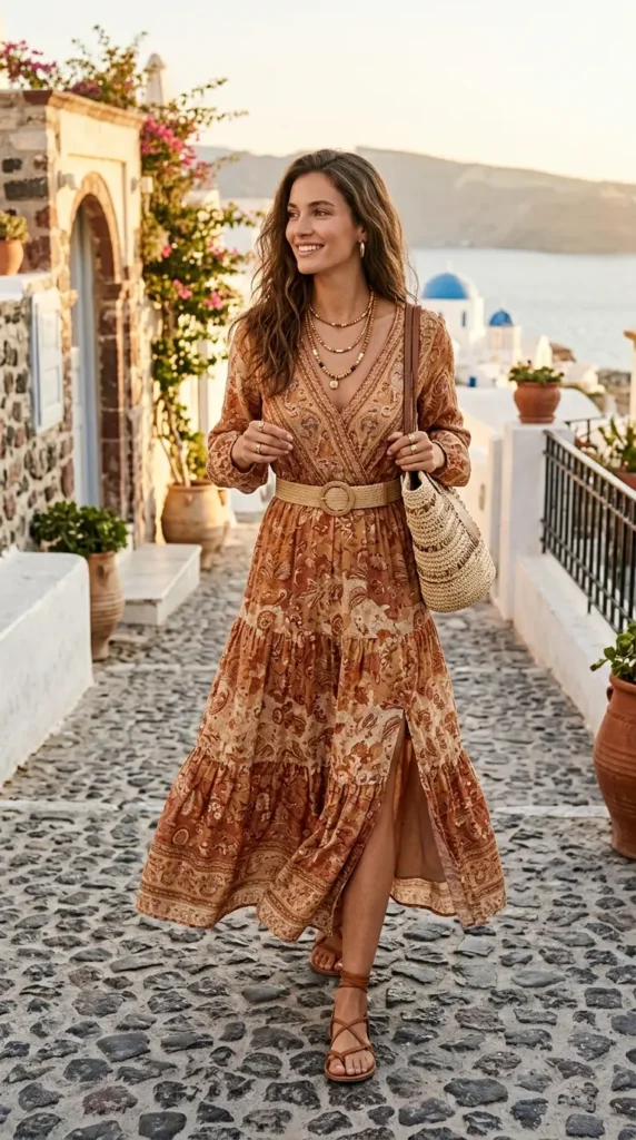 Boho maxi dress with woven accessories