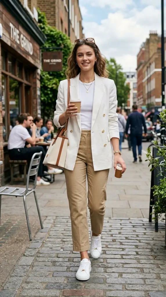 Casual Coffee Date Look with Sneakers and Blazer