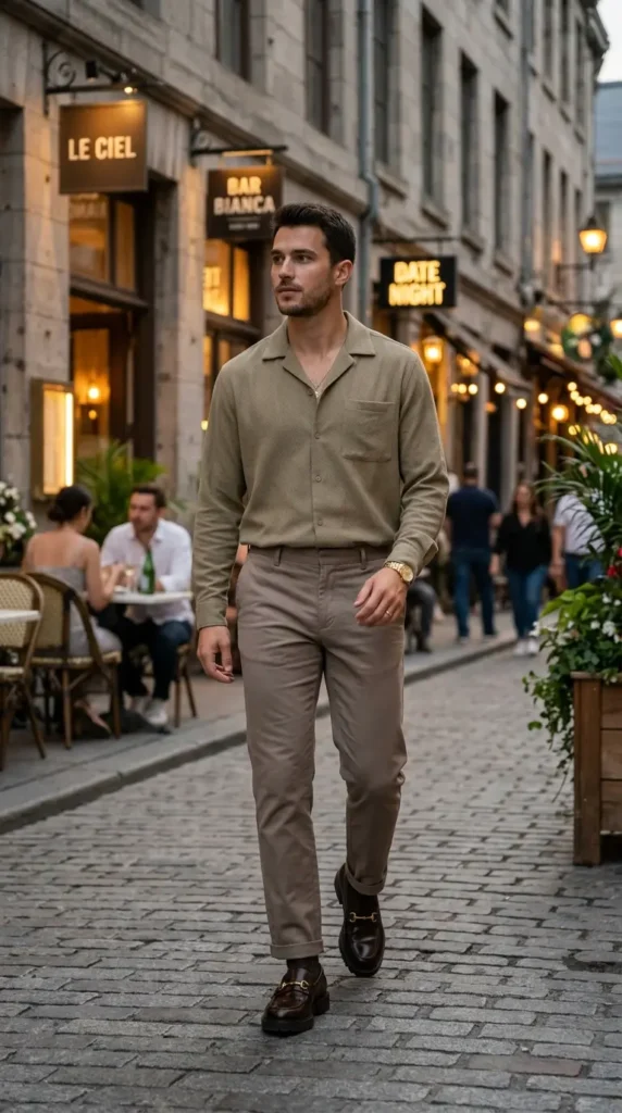 Cuban collar shirt with straight-leg pants