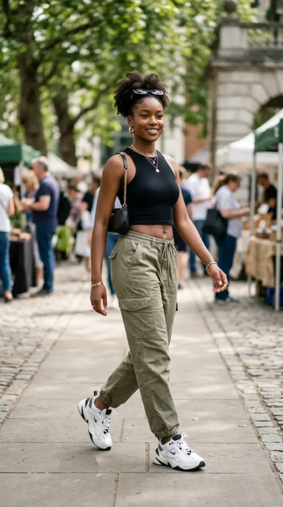 Cute Crop Top with Relaxed Cargo Pants