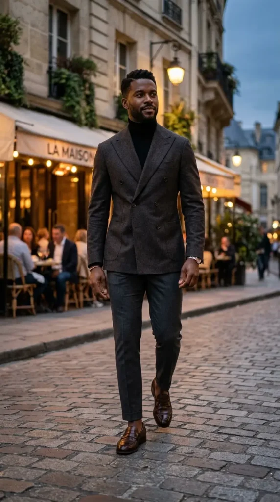 Double-breasted blazer with loafers