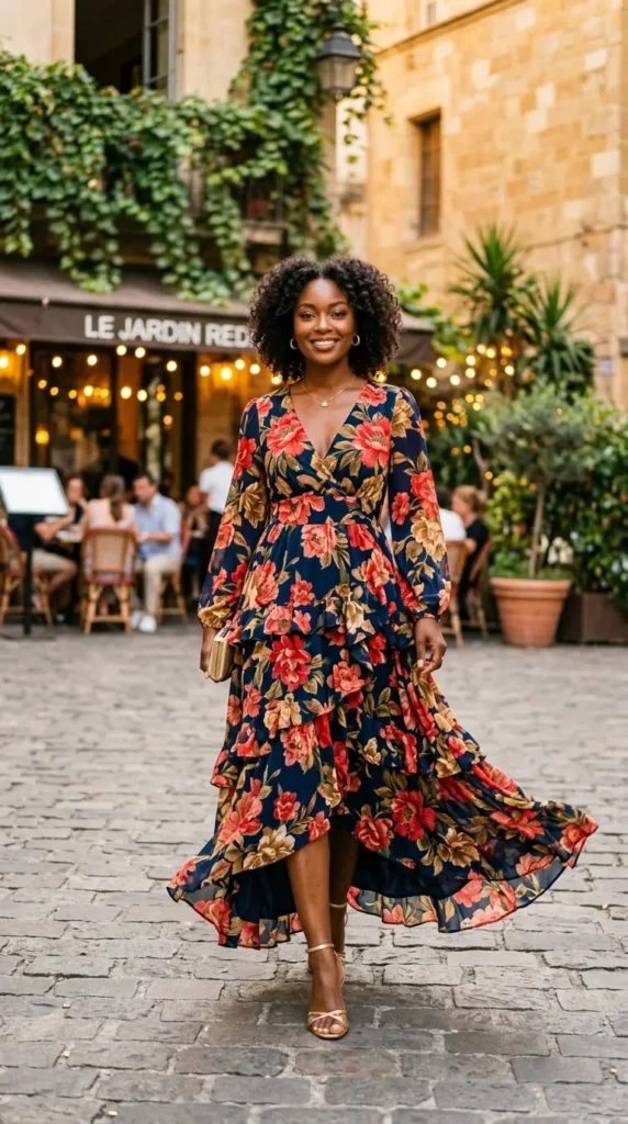 Floral Maxi Dress with Soft Glam Makeup