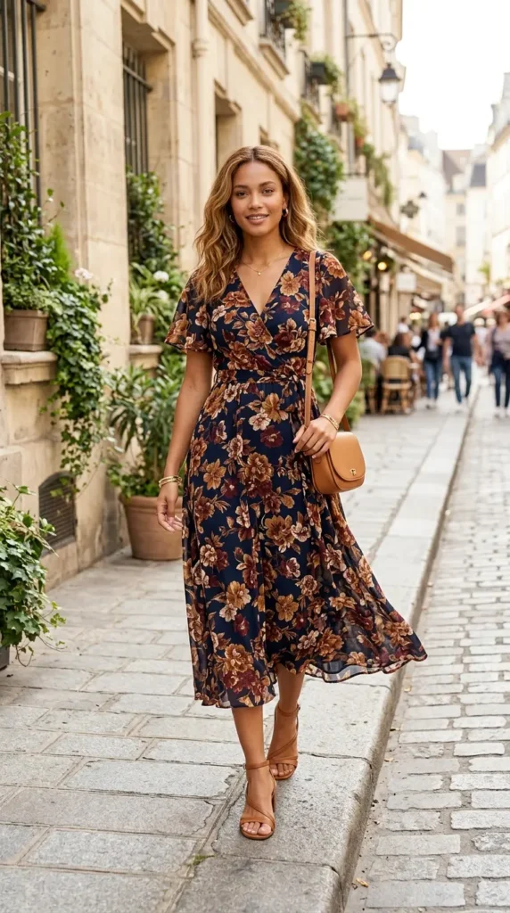 Flowy floral midi dress with sandals