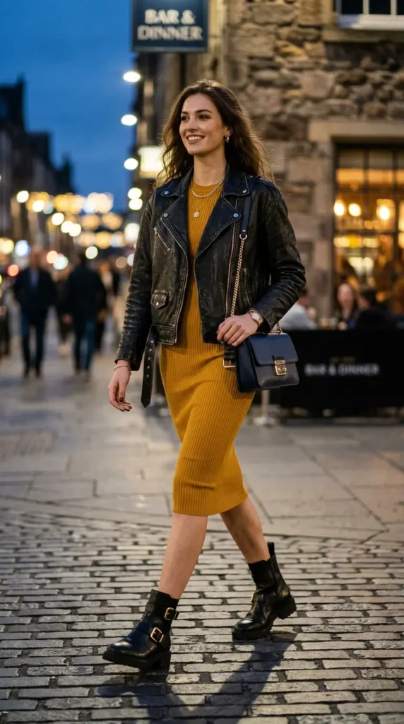 Leather Jacket with Bodycon Dress
