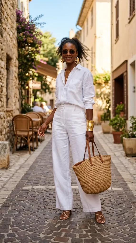 Monochrome White Outfit with Statement Accessories
