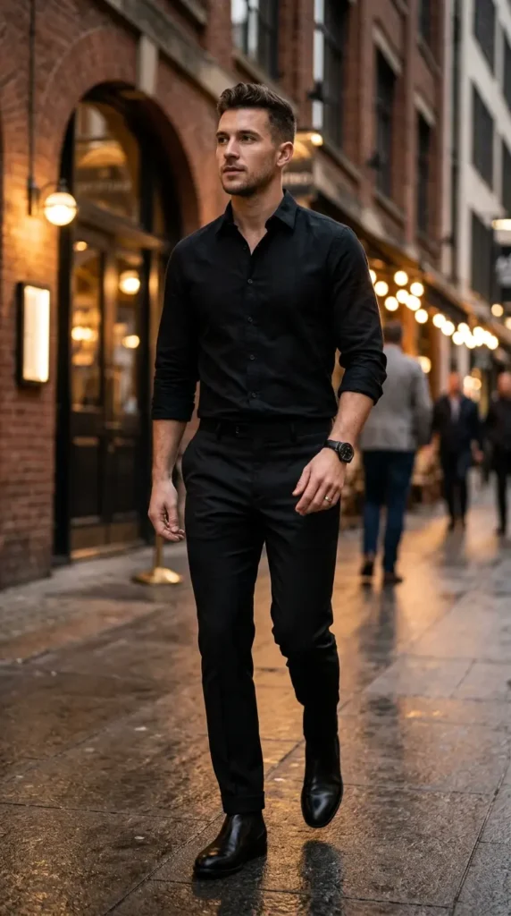 Monochrome all-black dinner date outfit