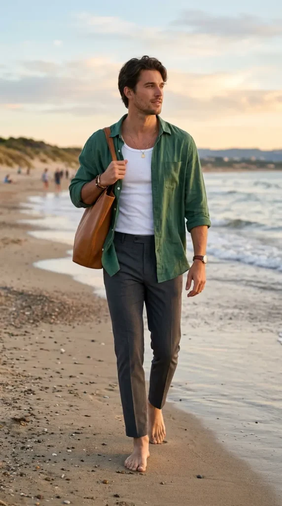 Oversized Linen Shirt with Slim-Fit Trousers