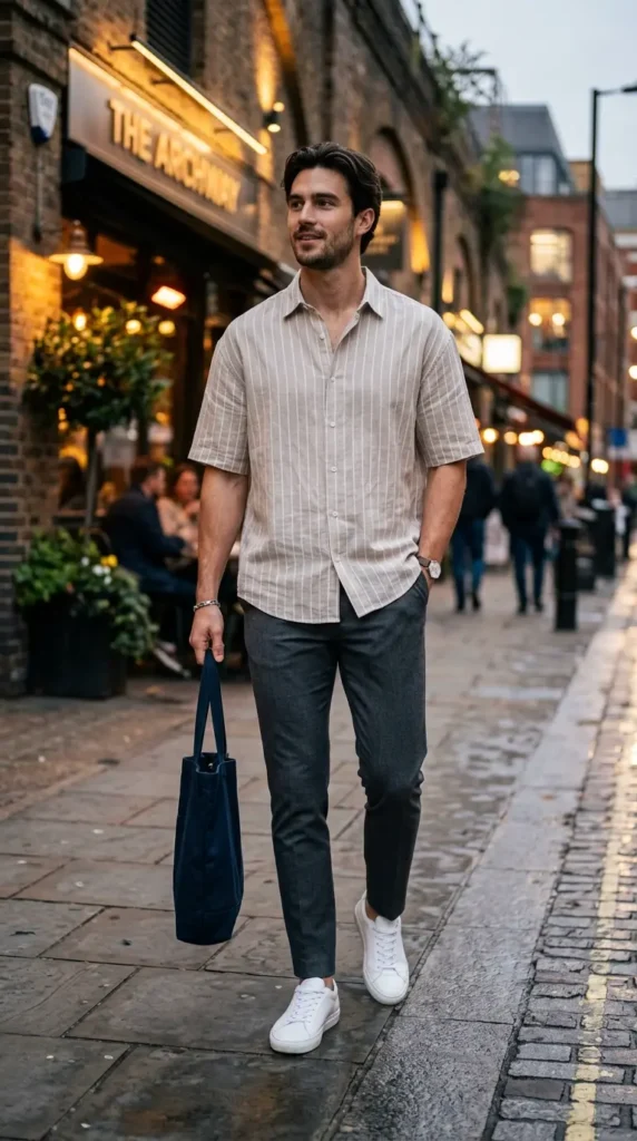 Oversized shirt with slim tapered pants