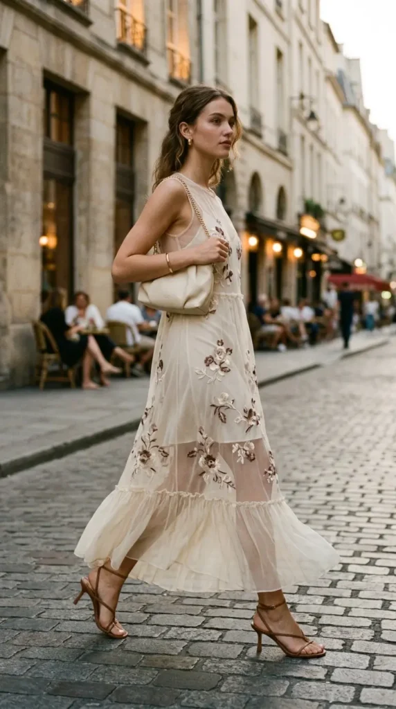 Sheer Layered Dress with Delicate Heels