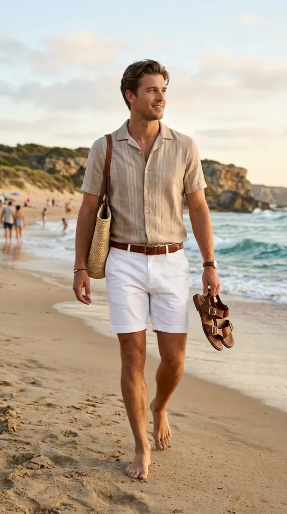 Short-Sleeve Button-Up with White Shorts