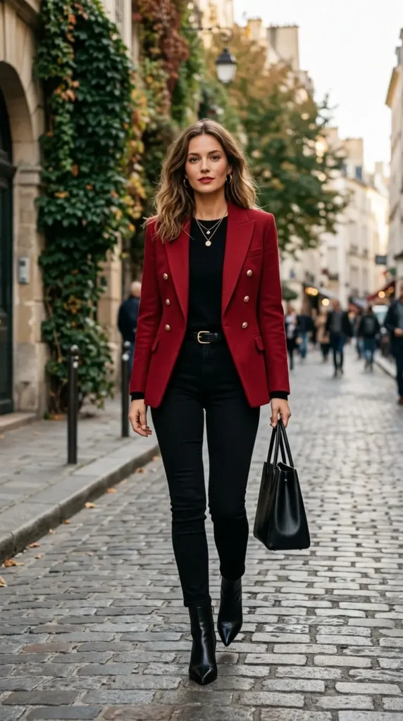 Statement Red Blazer with Black Jean