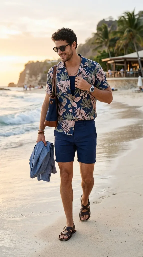 Tropical Print Shirt with Tailored Shorts