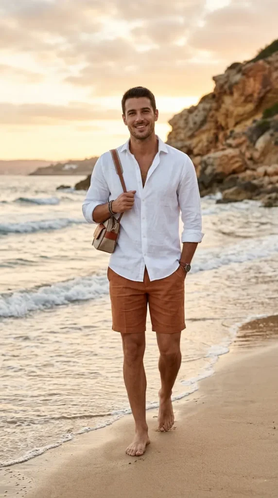 White Linen Shirt with Tailored Shorts