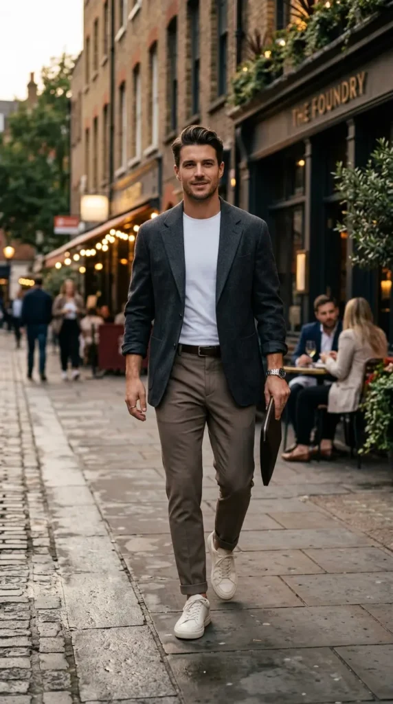 White tee with oversized blazer and trousers