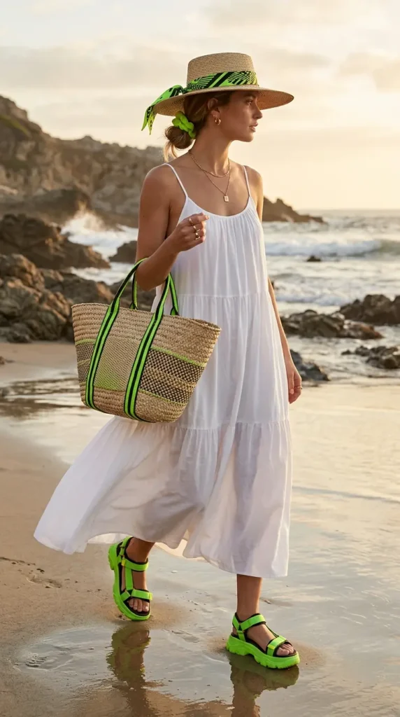 Flowy White Sundress with Minimal Gold Jewelry