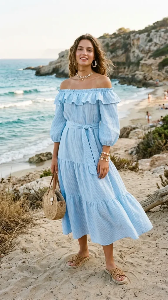 Off-Shoulder Sundress with Shell Accessories