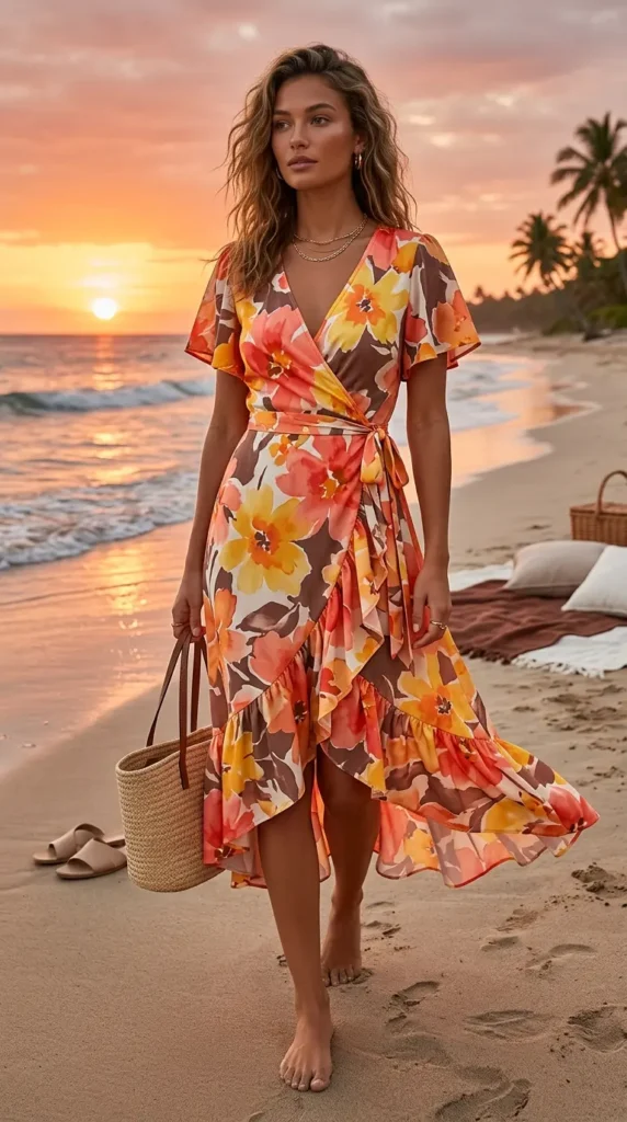 Wrap Dress in Bright Summer Colors (Orange, Coral, Yellow)